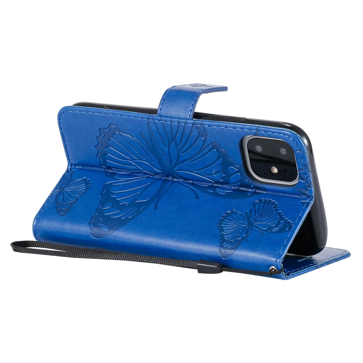 For iPhone 11 Pressed Printing Butterfly Pattern Horizontal Flip PU Leather Case with Holder & Card Slots & Wallet & Lanyard (Blue) - iPhone 11 Cases by buy2fix | Online Shopping UK | buy2fix