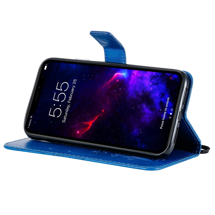 For iPhone 11 Pressed Printing Butterfly Pattern Horizontal Flip PU Leather Case with Holder & Card Slots & Wallet & Lanyard (Blue) - iPhone 11 Cases by buy2fix | Online Shopping UK | buy2fix