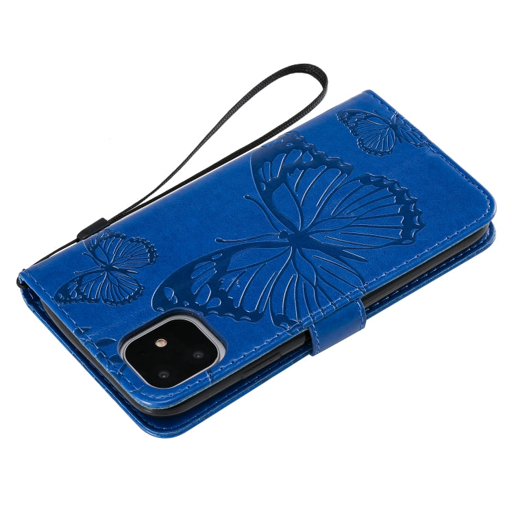 For iPhone 11 Pressed Printing Butterfly Pattern Horizontal Flip PU Leather Case with Holder & Card Slots & Wallet & Lanyard (Blue) - iPhone 11 Cases by buy2fix | Online Shopping UK | buy2fix