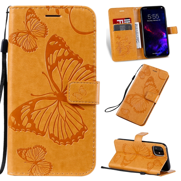 For iPhone 11 Pressed Printing Butterfly Pattern Horizontal Flip PU Leather Case with Holder & Card Slots & Wallet & Lanyard (Yellow) - iPhone 11 Cases by buy2fix | Online Shopping UK | buy2fix
