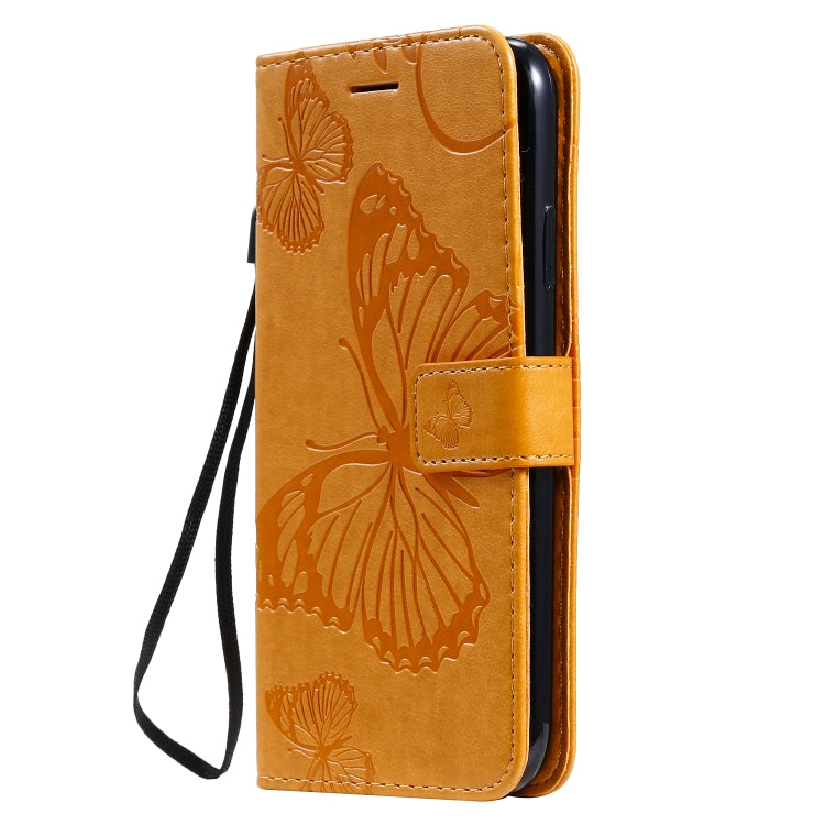 For iPhone 11 Pressed Printing Butterfly Pattern Horizontal Flip PU Leather Case with Holder & Card Slots & Wallet & Lanyard (Yellow) - iPhone 11 Cases by buy2fix | Online Shopping UK | buy2fix
