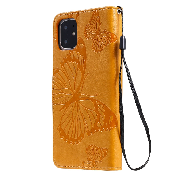 For iPhone 11 Pressed Printing Butterfly Pattern Horizontal Flip PU Leather Case with Holder & Card Slots & Wallet & Lanyard (Yellow) - iPhone 11 Cases by buy2fix | Online Shopping UK | buy2fix