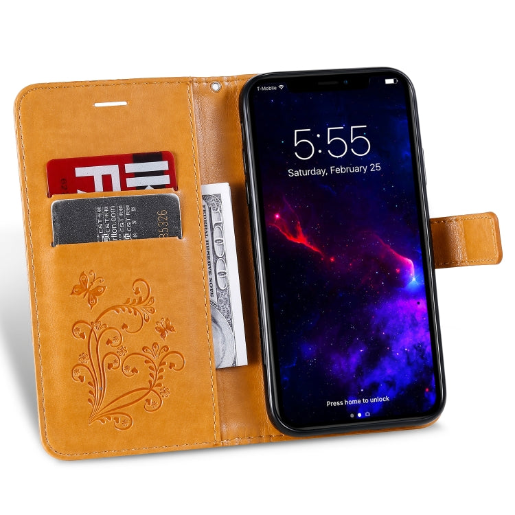 For iPhone 11 Pressed Printing Butterfly Pattern Horizontal Flip PU Leather Case with Holder & Card Slots & Wallet & Lanyard (Yellow) - iPhone 11 Cases by buy2fix | Online Shopping UK | buy2fix
