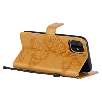 For iPhone 11 Pressed Printing Butterfly Pattern Horizontal Flip PU Leather Case with Holder & Card Slots & Wallet & Lanyard (Yellow) - iPhone 11 Cases by buy2fix | Online Shopping UK | buy2fix