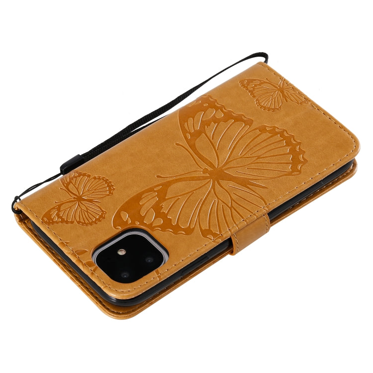 For iPhone 11 Pressed Printing Butterfly Pattern Horizontal Flip PU Leather Case with Holder & Card Slots & Wallet & Lanyard (Yellow) - iPhone 11 Cases by buy2fix | Online Shopping UK | buy2fix