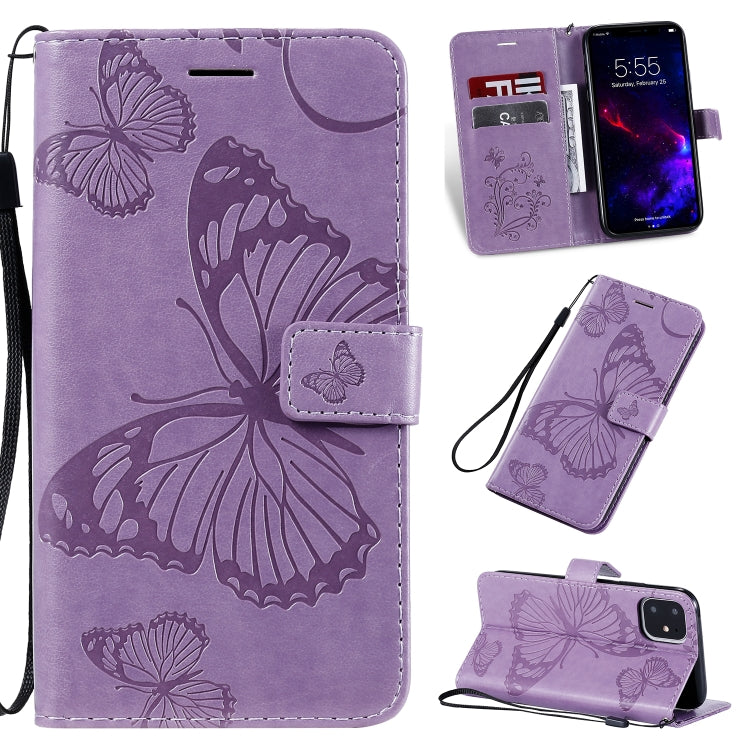For iPhone 11 Pressed Printing Butterfly Pattern Horizontal Flip PU Leather Case with Holder & Card Slots & Wallet & Lanyard (Purple) - iPhone 11 Cases by buy2fix | Online Shopping UK | buy2fix
