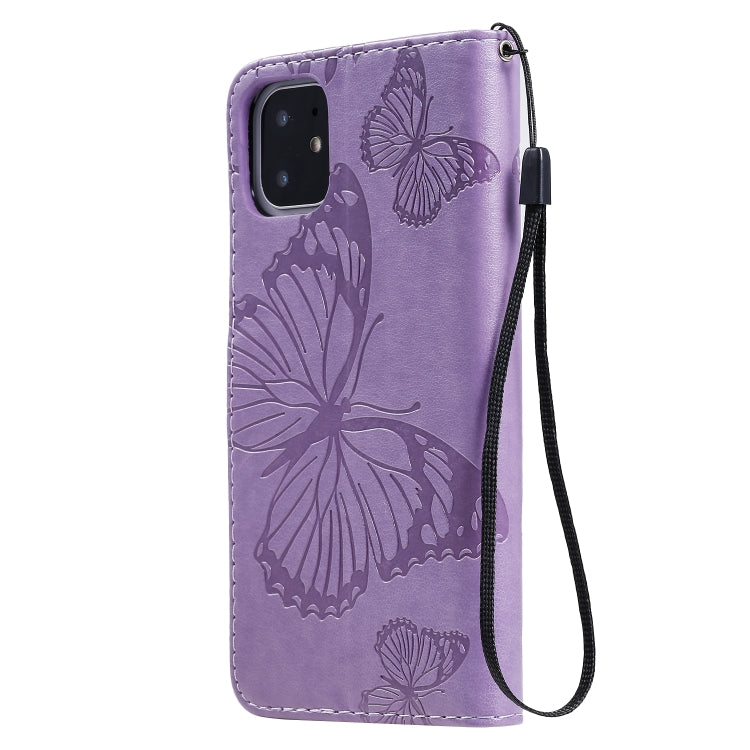 For iPhone 11 Pressed Printing Butterfly Pattern Horizontal Flip PU Leather Case with Holder & Card Slots & Wallet & Lanyard (Purple) - iPhone 11 Cases by buy2fix | Online Shopping UK | buy2fix