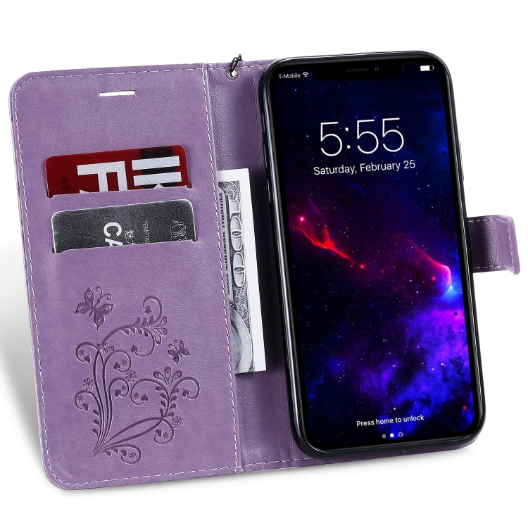 For iPhone 11 Pressed Printing Butterfly Pattern Horizontal Flip PU Leather Case with Holder & Card Slots & Wallet & Lanyard (Purple) - iPhone 11 Cases by buy2fix | Online Shopping UK | buy2fix