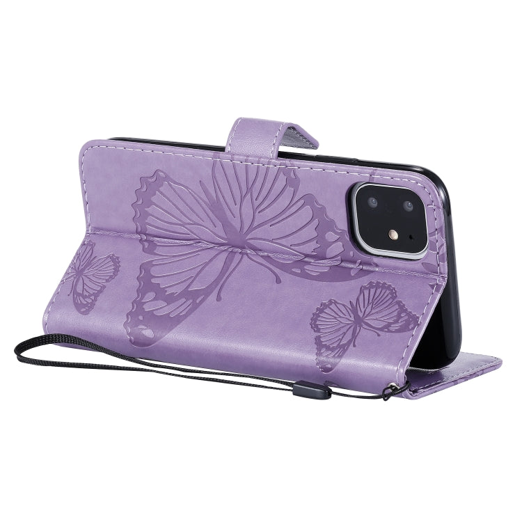For iPhone 11 Pressed Printing Butterfly Pattern Horizontal Flip PU Leather Case with Holder & Card Slots & Wallet & Lanyard (Purple) - iPhone 11 Cases by buy2fix | Online Shopping UK | buy2fix