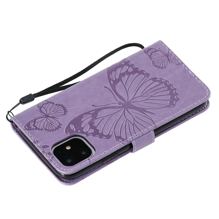 For iPhone 11 Pressed Printing Butterfly Pattern Horizontal Flip PU Leather Case with Holder & Card Slots & Wallet & Lanyard (Purple) - iPhone 11 Cases by buy2fix | Online Shopping UK | buy2fix