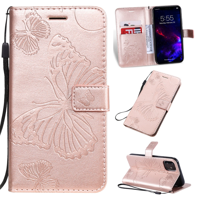 For iPhone 11 Pressed Printing Butterfly Pattern Horizontal Flip PU Leather Case with Holder & Card Slots & Wallet & Lanyard (Rose Gold) - iPhone 11 Cases by buy2fix | Online Shopping UK | buy2fix