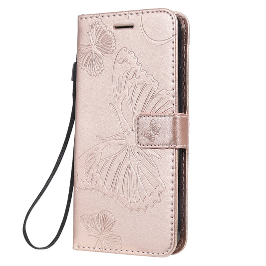 For iPhone 11 Pressed Printing Butterfly Pattern Horizontal Flip PU Leather Case with Holder & Card Slots & Wallet & Lanyard (Rose Gold) - iPhone 11 Cases by buy2fix | Online Shopping UK | buy2fix