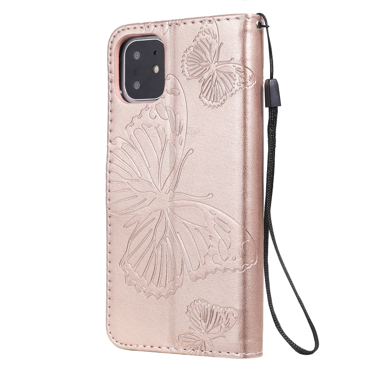 For iPhone 11 Pressed Printing Butterfly Pattern Horizontal Flip PU Leather Case with Holder & Card Slots & Wallet & Lanyard (Rose Gold) - iPhone 11 Cases by buy2fix | Online Shopping UK | buy2fix