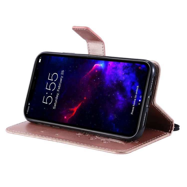 For iPhone 11 Pressed Printing Butterfly Pattern Horizontal Flip PU Leather Case with Holder & Card Slots & Wallet & Lanyard (Rose Gold) - iPhone 11 Cases by buy2fix | Online Shopping UK | buy2fix