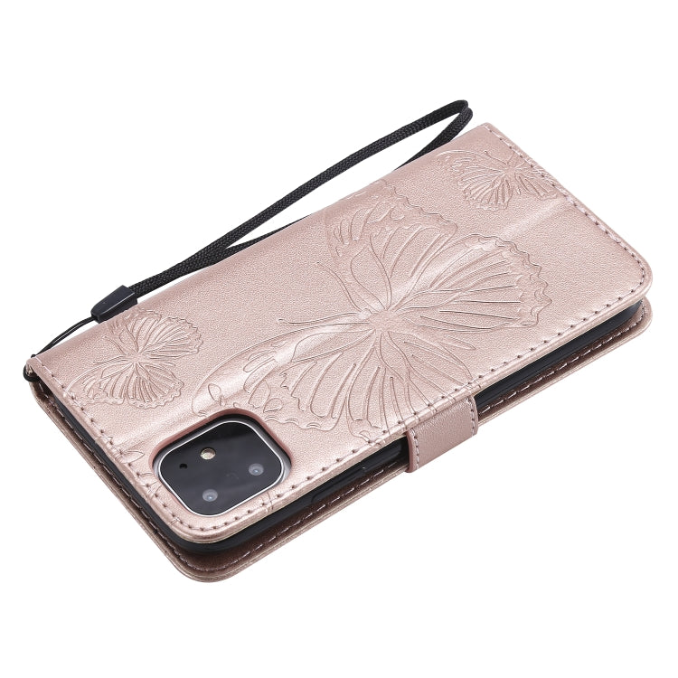 For iPhone 11 Pressed Printing Butterfly Pattern Horizontal Flip PU Leather Case with Holder & Card Slots & Wallet & Lanyard (Rose Gold) - iPhone 11 Cases by buy2fix | Online Shopping UK | buy2fix