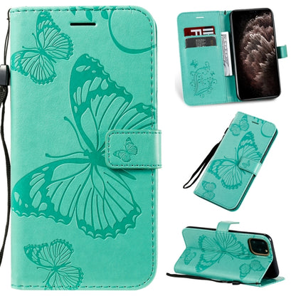 For iPhone 11 Pro Max Pressed Printing Butterfly Pattern Horizontal Flip PU Leather Case with Holder & Card Slots & Wallet & Lanyard (Green) - iPhone 11 Pro Max Cases by buy2fix | Online Shopping UK | buy2fix