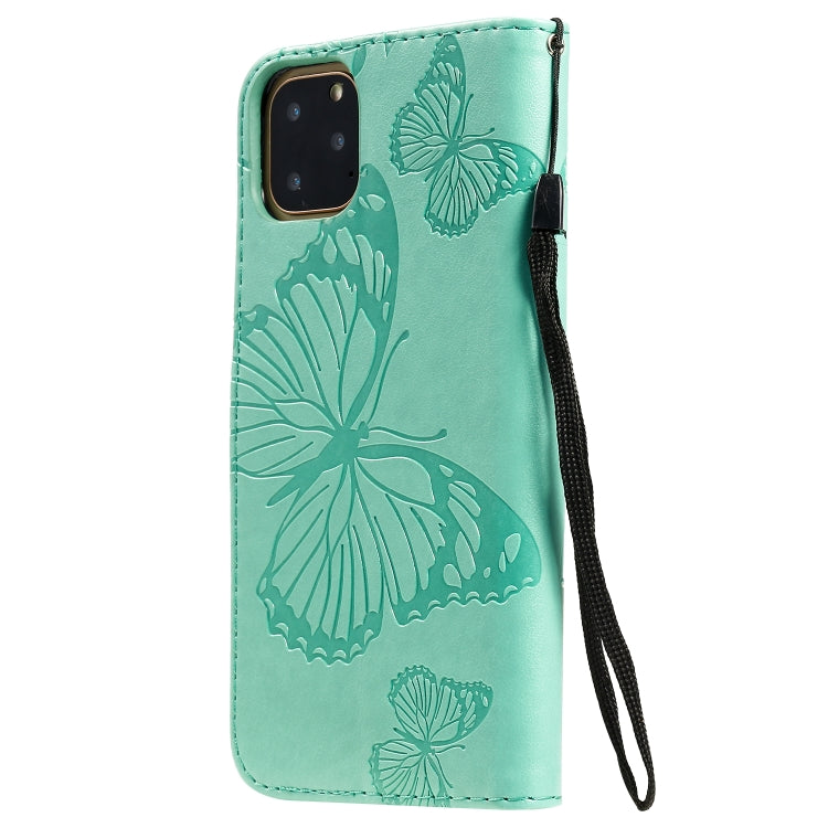 For iPhone 11 Pro Max Pressed Printing Butterfly Pattern Horizontal Flip PU Leather Case with Holder & Card Slots & Wallet & Lanyard (Green) - iPhone 11 Pro Max Cases by buy2fix | Online Shopping UK | buy2fix