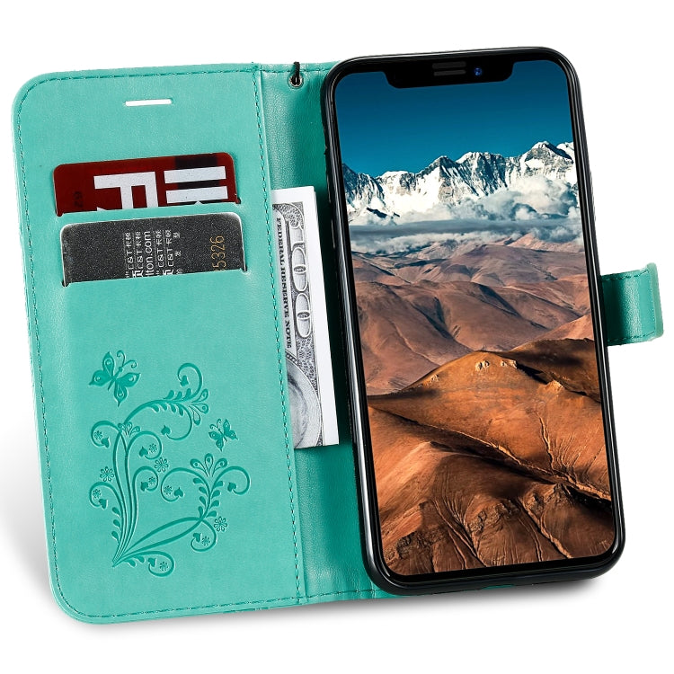 For iPhone 11 Pro Max Pressed Printing Butterfly Pattern Horizontal Flip PU Leather Case with Holder & Card Slots & Wallet & Lanyard (Green) - iPhone 11 Pro Max Cases by buy2fix | Online Shopping UK | buy2fix