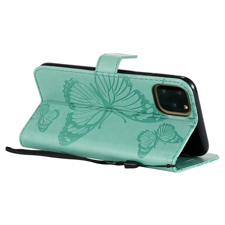 For iPhone 11 Pro Max Pressed Printing Butterfly Pattern Horizontal Flip PU Leather Case with Holder & Card Slots & Wallet & Lanyard (Green) - iPhone 11 Pro Max Cases by buy2fix | Online Shopping UK | buy2fix