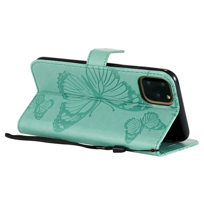 For iPhone 11 Pro Max Pressed Printing Butterfly Pattern Horizontal Flip PU Leather Case with Holder & Card Slots & Wallet & Lanyard (Green) - iPhone 11 Pro Max Cases by buy2fix | Online Shopping UK | buy2fix