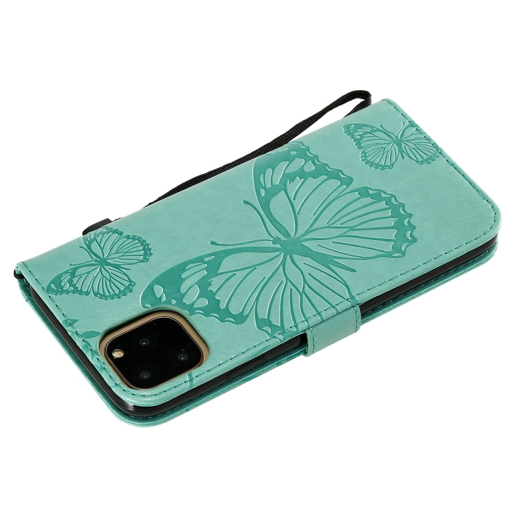 For iPhone 11 Pro Max Pressed Printing Butterfly Pattern Horizontal Flip PU Leather Case with Holder & Card Slots & Wallet & Lanyard (Green) - iPhone 11 Pro Max Cases by buy2fix | Online Shopping UK | buy2fix