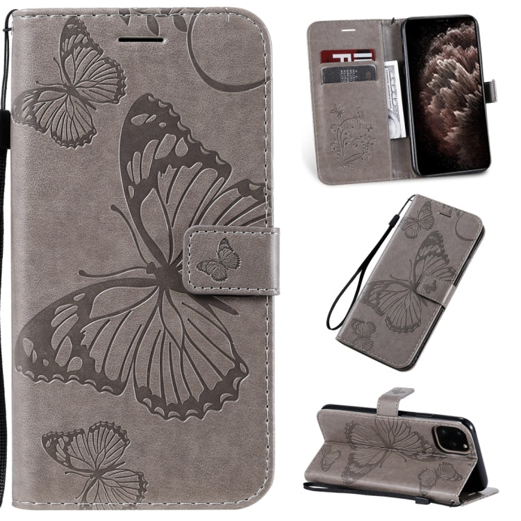 For iPhone 11 Pro Max Pressed Printing Butterfly Pattern Horizontal Flip PU Leather Case with Holder & Card Slots & Wallet & Lanyard (Grey) - iPhone 11 Pro Max Cases by buy2fix | Online Shopping UK | buy2fix