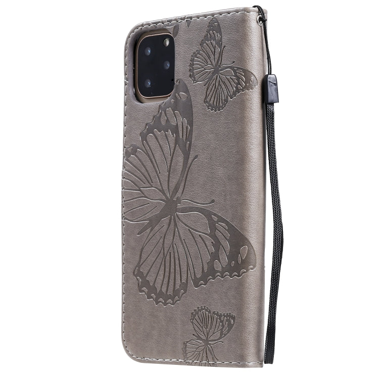For iPhone 11 Pro Max Pressed Printing Butterfly Pattern Horizontal Flip PU Leather Case with Holder & Card Slots & Wallet & Lanyard (Grey) - iPhone 11 Pro Max Cases by buy2fix | Online Shopping UK | buy2fix