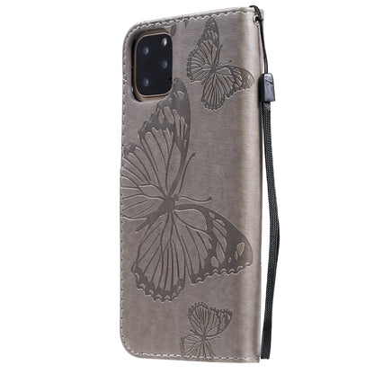 For iPhone 11 Pro Max Pressed Printing Butterfly Pattern Horizontal Flip PU Leather Case with Holder & Card Slots & Wallet & Lanyard (Grey) - iPhone 11 Pro Max Cases by buy2fix | Online Shopping UK | buy2fix
