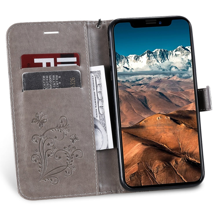 For iPhone 11 Pro Max Pressed Printing Butterfly Pattern Horizontal Flip PU Leather Case with Holder & Card Slots & Wallet & Lanyard (Grey) - iPhone 11 Pro Max Cases by buy2fix | Online Shopping UK | buy2fix