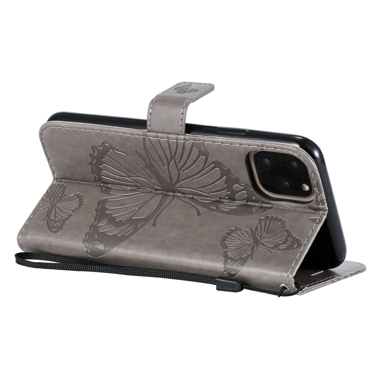 For iPhone 11 Pro Max Pressed Printing Butterfly Pattern Horizontal Flip PU Leather Case with Holder & Card Slots & Wallet & Lanyard (Grey) - iPhone 11 Pro Max Cases by buy2fix | Online Shopping UK | buy2fix