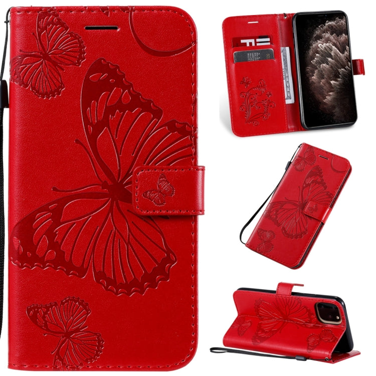 For iPhone 11 Pro Max Pressed Printing Butterfly Pattern Horizontal Flip PU Leather Case with Holder & Card Slots & Wallet & Lanyard (Red) - iPhone 11 Pro Max Cases by buy2fix | Online Shopping UK | buy2fix