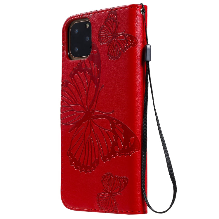 For iPhone 11 Pro Max Pressed Printing Butterfly Pattern Horizontal Flip PU Leather Case with Holder & Card Slots & Wallet & Lanyard (Red) - iPhone 11 Pro Max Cases by buy2fix | Online Shopping UK | buy2fix