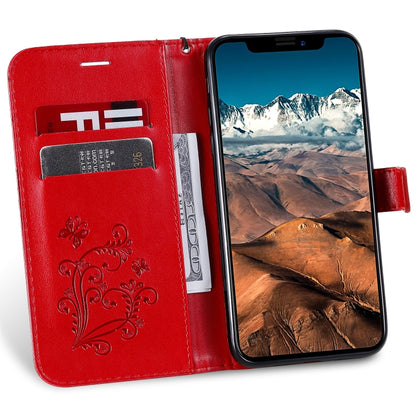 For iPhone 11 Pro Max Pressed Printing Butterfly Pattern Horizontal Flip PU Leather Case with Holder & Card Slots & Wallet & Lanyard (Red) - iPhone 11 Pro Max Cases by buy2fix | Online Shopping UK | buy2fix