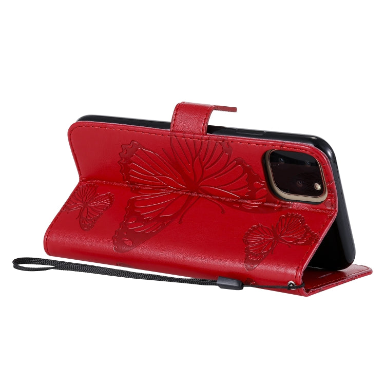 For iPhone 11 Pro Max Pressed Printing Butterfly Pattern Horizontal Flip PU Leather Case with Holder & Card Slots & Wallet & Lanyard (Red) - iPhone 11 Pro Max Cases by buy2fix | Online Shopping UK | buy2fix