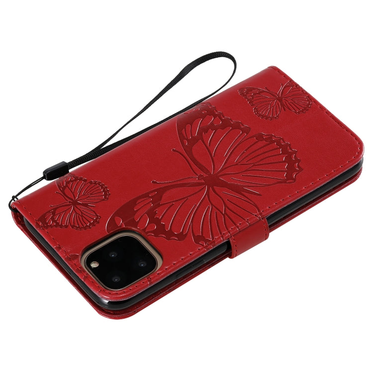 For iPhone 11 Pro Max Pressed Printing Butterfly Pattern Horizontal Flip PU Leather Case with Holder & Card Slots & Wallet & Lanyard (Red) - iPhone 11 Pro Max Cases by buy2fix | Online Shopping UK | buy2fix