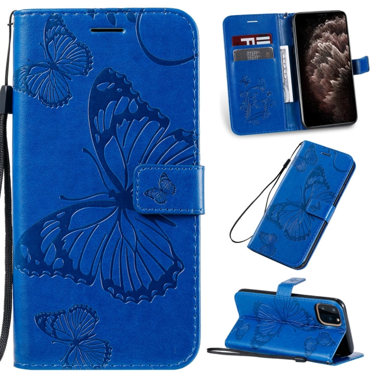For iPhone 11 Pro Max Pressed Printing Butterfly Pattern Horizontal Flip PU Leather Case with Holder & Card Slots & Wallet & Lanyard (Blue) - iPhone 11 Pro Max Cases by buy2fix | Online Shopping UK | buy2fix