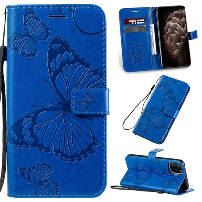 For iPhone 11 Pro Max Pressed Printing Butterfly Pattern Horizontal Flip PU Leather Case with Holder & Card Slots & Wallet & Lanyard (Blue) - iPhone 11 Pro Max Cases by buy2fix | Online Shopping UK | buy2fix
