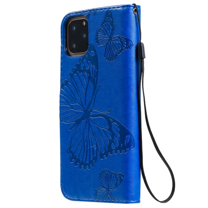 For iPhone 11 Pro Max Pressed Printing Butterfly Pattern Horizontal Flip PU Leather Case with Holder & Card Slots & Wallet & Lanyard (Blue) - iPhone 11 Pro Max Cases by buy2fix | Online Shopping UK | buy2fix