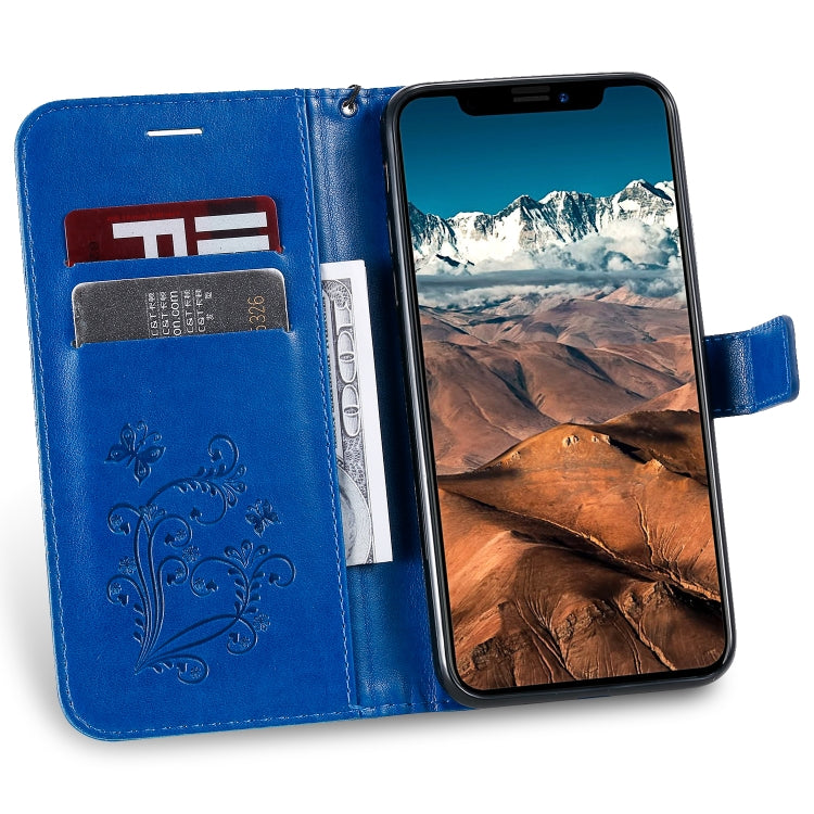 For iPhone 11 Pro Max Pressed Printing Butterfly Pattern Horizontal Flip PU Leather Case with Holder & Card Slots & Wallet & Lanyard (Blue) - iPhone 11 Pro Max Cases by buy2fix | Online Shopping UK | buy2fix