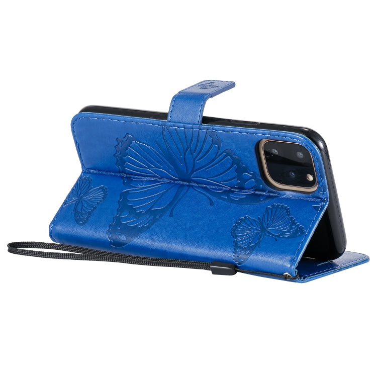 For iPhone 11 Pro Max Pressed Printing Butterfly Pattern Horizontal Flip PU Leather Case with Holder & Card Slots & Wallet & Lanyard (Blue) - iPhone 11 Pro Max Cases by buy2fix | Online Shopping UK | buy2fix