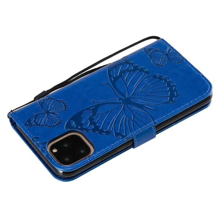 For iPhone 11 Pro Max Pressed Printing Butterfly Pattern Horizontal Flip PU Leather Case with Holder & Card Slots & Wallet & Lanyard (Blue) - iPhone 11 Pro Max Cases by buy2fix | Online Shopping UK | buy2fix