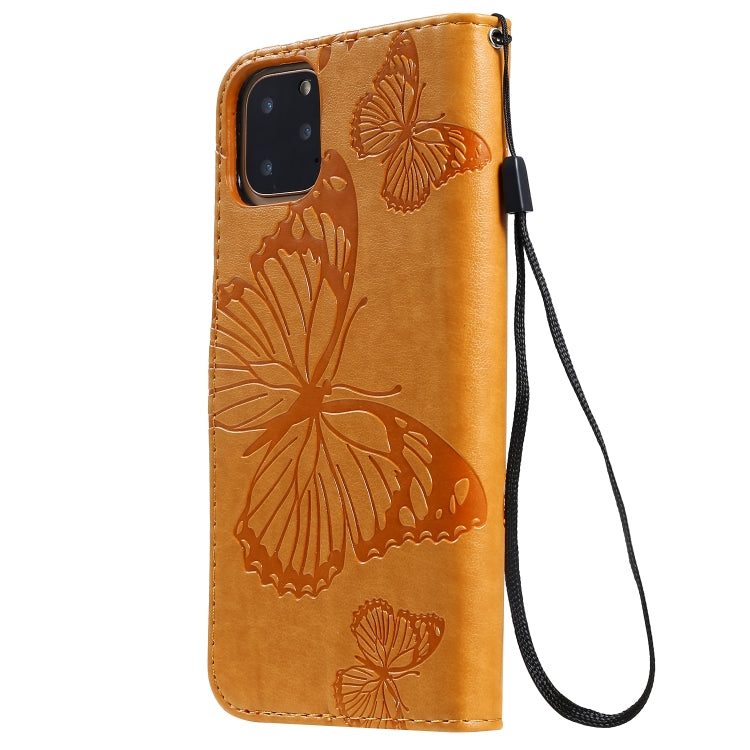 For iPhone 11 Pro Max Pressed Printing Butterfly Pattern Horizontal Flip PU Leather Case with Holder & Card Slots & Wallet & Lanyard (Yellow) - iPhone 11 Pro Max Cases by buy2fix | Online Shopping UK | buy2fix