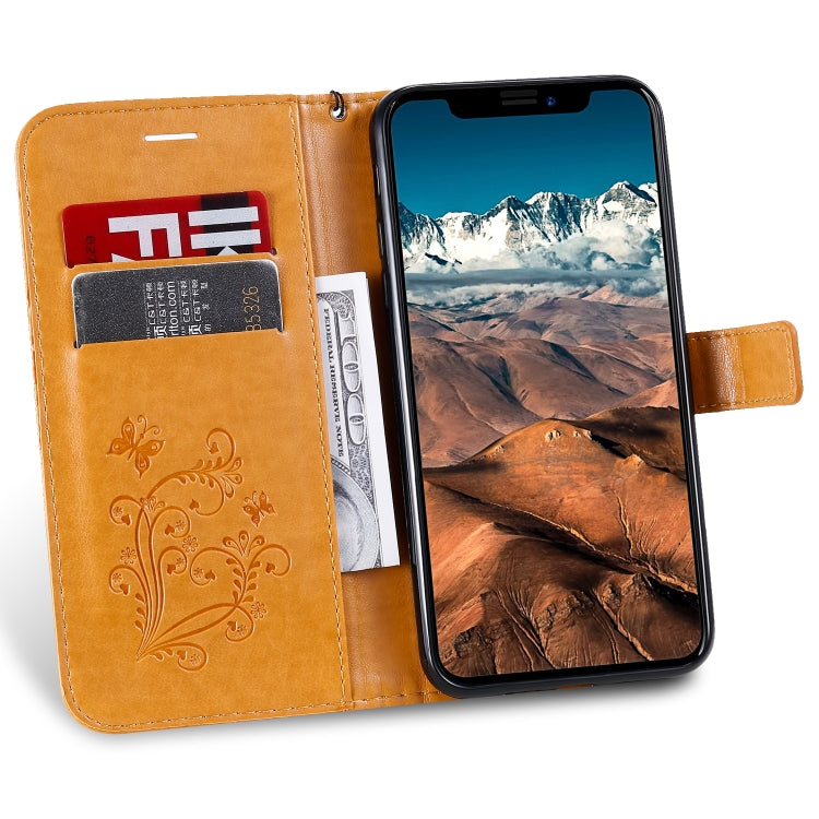 For iPhone 11 Pro Max Pressed Printing Butterfly Pattern Horizontal Flip PU Leather Case with Holder & Card Slots & Wallet & Lanyard (Yellow) - iPhone 11 Pro Max Cases by buy2fix | Online Shopping UK | buy2fix