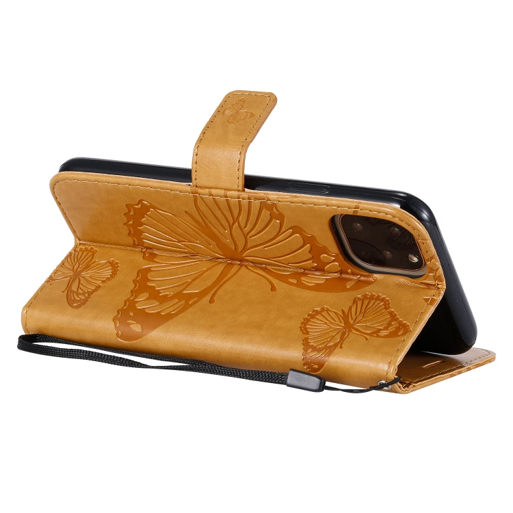 For iPhone 11 Pro Max Pressed Printing Butterfly Pattern Horizontal Flip PU Leather Case with Holder & Card Slots & Wallet & Lanyard (Yellow) - iPhone 11 Pro Max Cases by buy2fix | Online Shopping UK | buy2fix