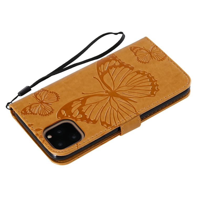 For iPhone 11 Pro Max Pressed Printing Butterfly Pattern Horizontal Flip PU Leather Case with Holder & Card Slots & Wallet & Lanyard (Yellow) - iPhone 11 Pro Max Cases by buy2fix | Online Shopping UK | buy2fix