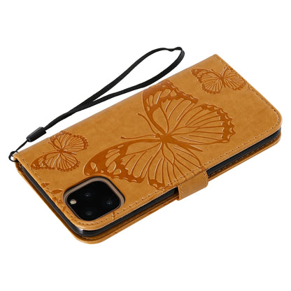 For iPhone 11 Pro Max Pressed Printing Butterfly Pattern Horizontal Flip PU Leather Case with Holder & Card Slots & Wallet & Lanyard (Yellow) - iPhone 11 Pro Max Cases by buy2fix | Online Shopping UK | buy2fix