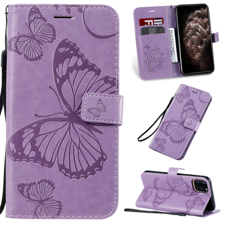 For iPhone 11 Pro Max Pressed Printing Butterfly Pattern Horizontal Flip PU Leather Case with Holder & Card Slots & Wallet & Lanyard (Purple) - iPhone 11 Pro Max Cases by buy2fix | Online Shopping UK | buy2fix