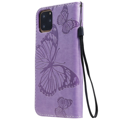 For iPhone 11 Pro Max Pressed Printing Butterfly Pattern Horizontal Flip PU Leather Case with Holder & Card Slots & Wallet & Lanyard (Purple) - iPhone 11 Pro Max Cases by buy2fix | Online Shopping UK | buy2fix