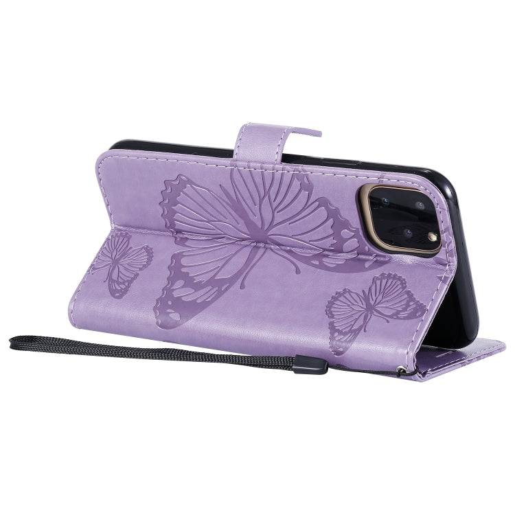 For iPhone 11 Pro Max Pressed Printing Butterfly Pattern Horizontal Flip PU Leather Case with Holder & Card Slots & Wallet & Lanyard (Purple) - iPhone 11 Pro Max Cases by buy2fix | Online Shopping UK | buy2fix