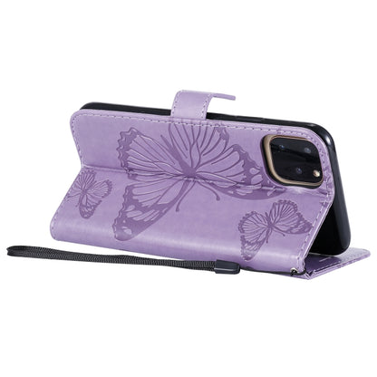 For iPhone 11 Pro Max Pressed Printing Butterfly Pattern Horizontal Flip PU Leather Case with Holder & Card Slots & Wallet & Lanyard (Purple) - iPhone 11 Pro Max Cases by buy2fix | Online Shopping UK | buy2fix
